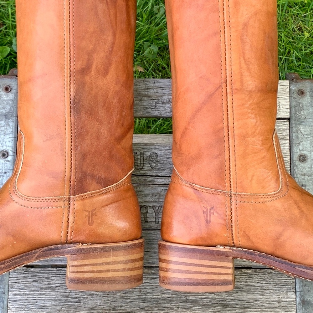 SOLD FRYE Campus 14L Made in USA Tan Brown Leather Tall Western Boots, Size 7 - Picture 3 of 11